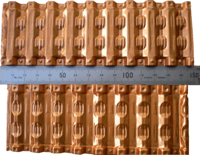 Comparison of pressed copper fins for VHRC cores of two different sizes.